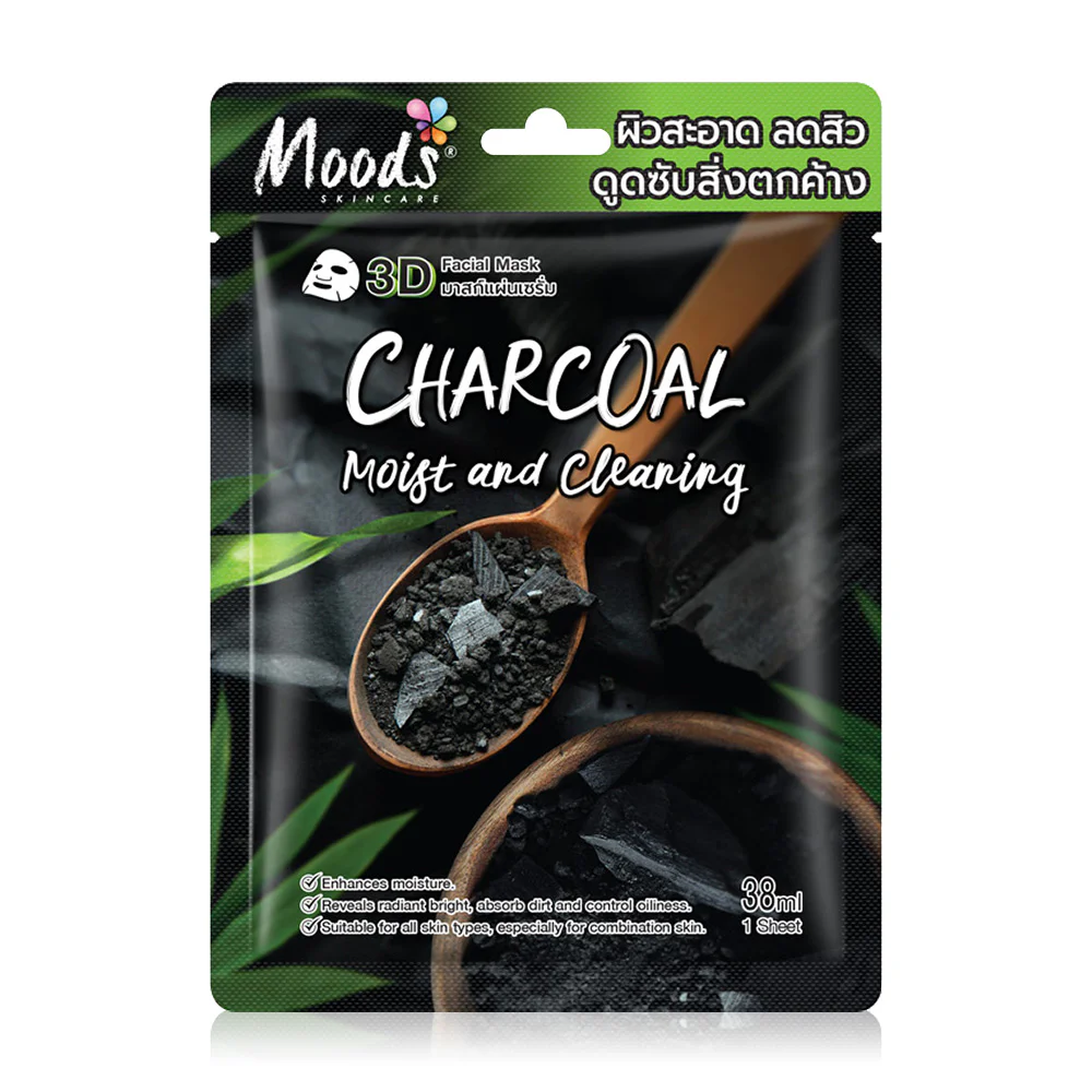 Moods Skin Care Charcoal Moist And Cleaning 3D Facial Mask — Charcoal, 38 мл