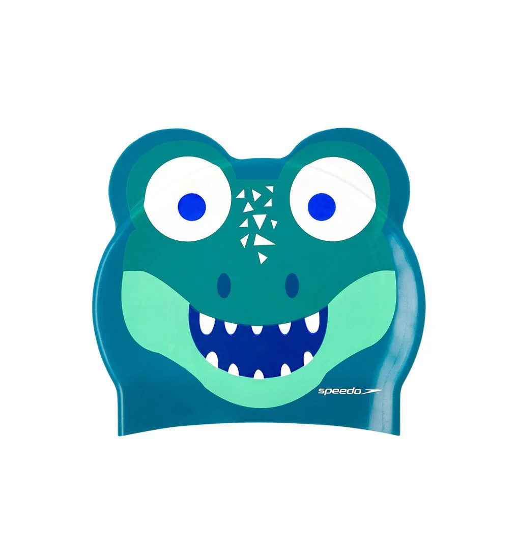 SPEEDO Junior Croc Printed Character Kids Swim Cap - Green - ONE SIZE