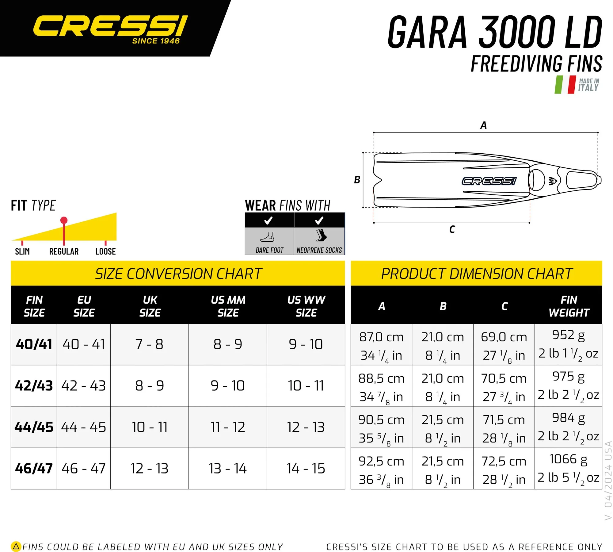 CRESSI Gara 3000 LD Fins Silver - Silver - 40