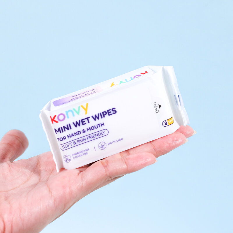 Konvy Mini Wet Wipes For Mouth & Hand [8 Wipes x 8 Packs] — 8 Wipes x 8 Packs