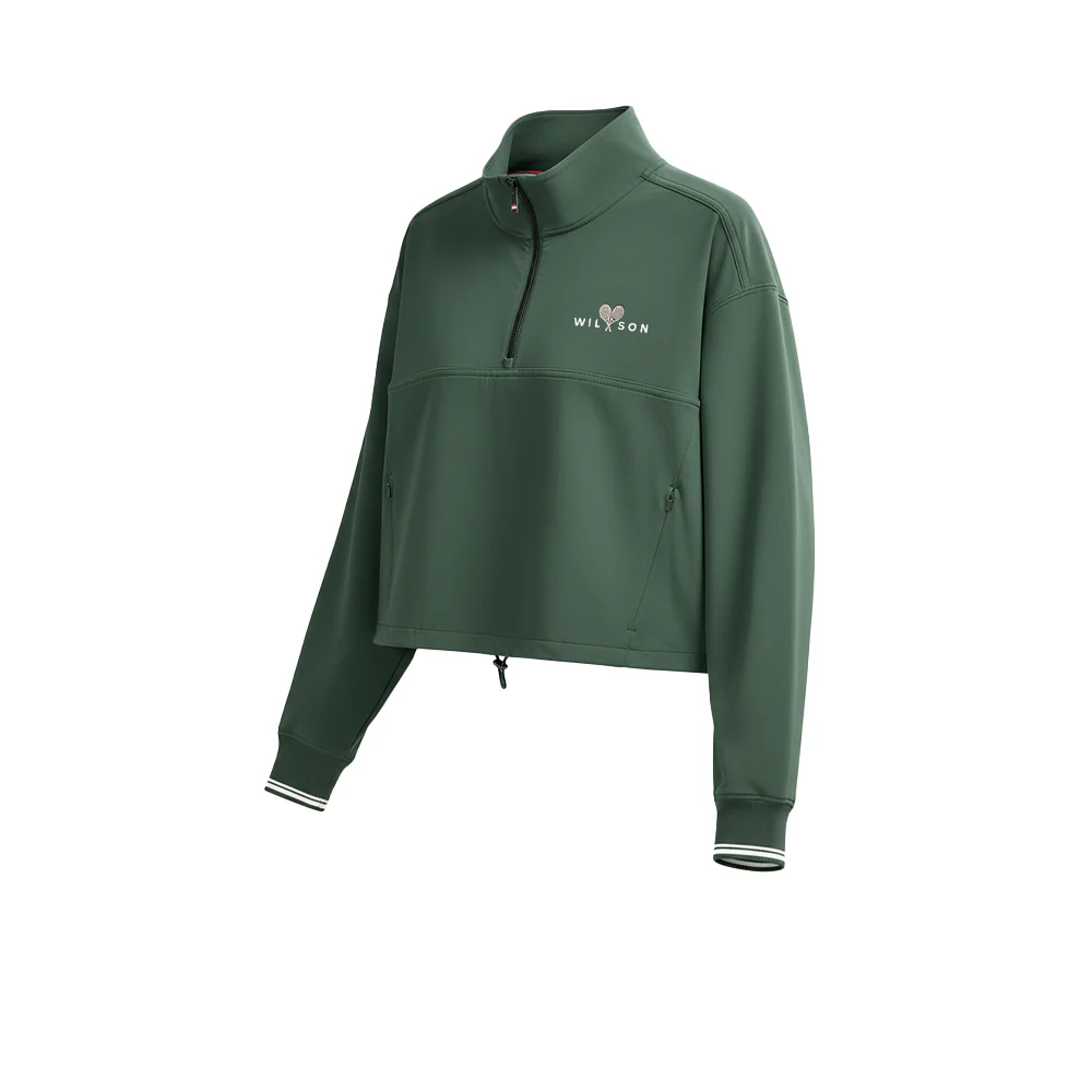 WILSON Davenport Woven Pop Over Women's Tennis Sweatshirt - Green - L