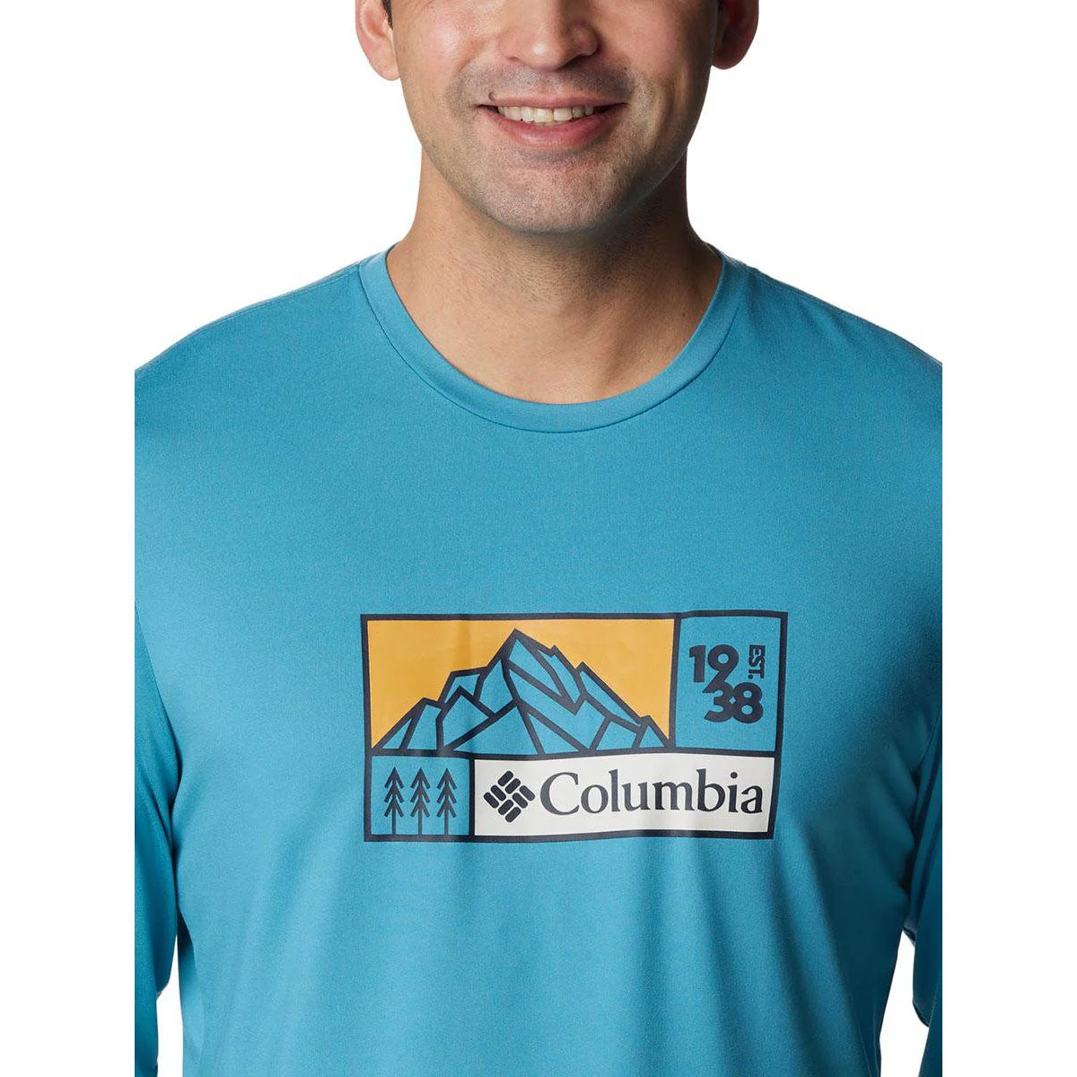 COLUMBIA Tech Trail Long Sleeve Graphic Men's Hiking Sweatshirt - Blue - 2XL (US SIZE)