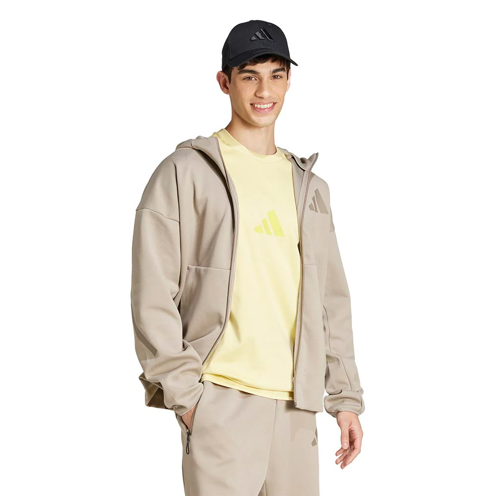 ADIDAS Z.N.E. Full-Zip Hooded Track Men's Hoodie - Beige - 2XL (ASIAN SIZE)