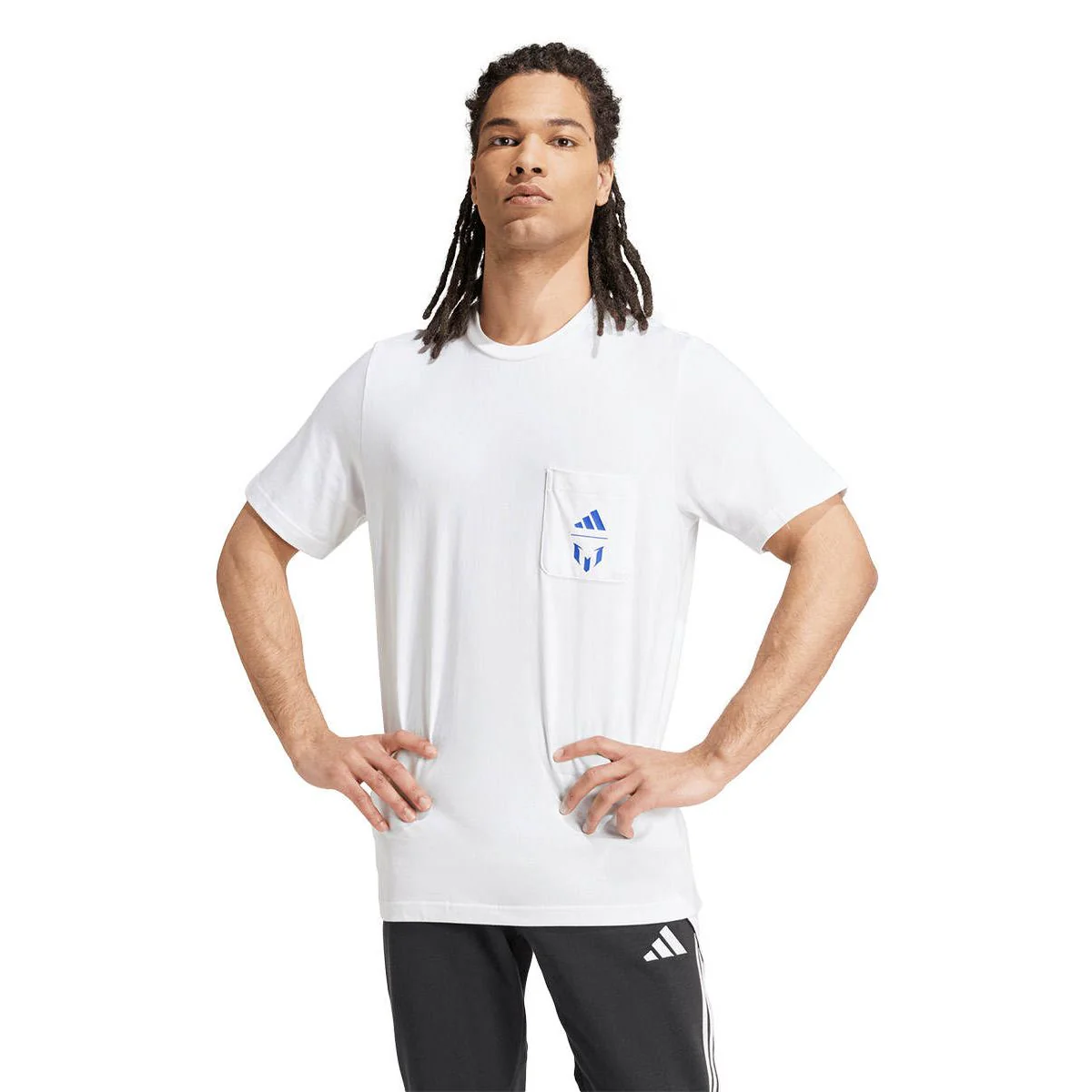 Мужская футбольная футболка Adidas Messi Graphic — цвет белый, размер L (UK SIZE)