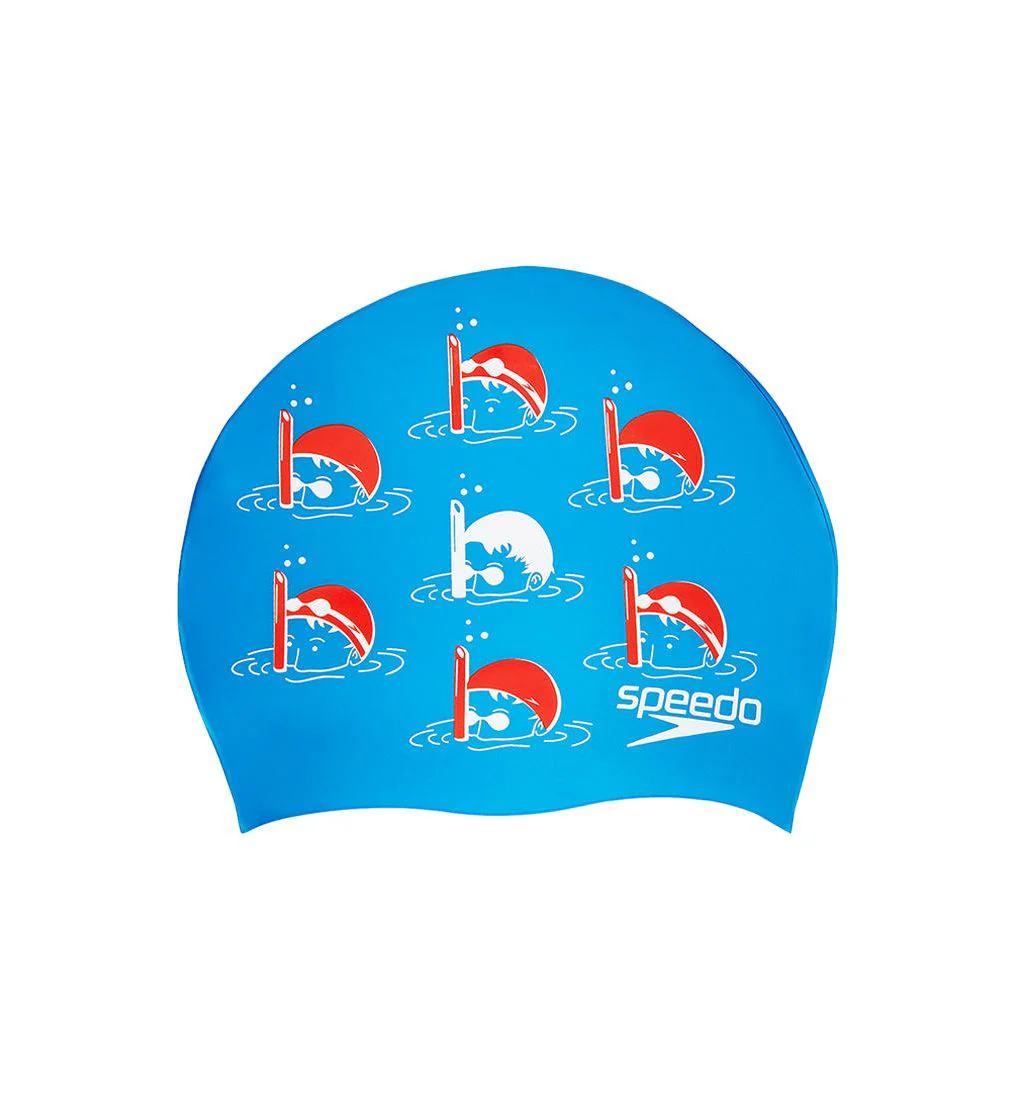 SPEEDO Junior Slogan Kids Swimming Cap - Blue - ONE SIZE