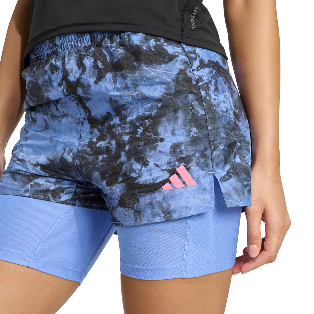 ADIDAS Own The Run Spray Dye 2-In-1 Women's Running Shorts - Blue - 2XL (ASIAN SIZE)