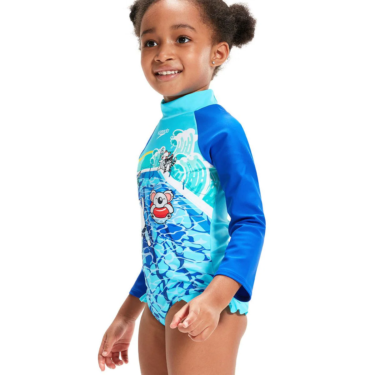 SPEEDO Digital Long Sleeve Frill Girls Rashguard - Blue - 2 YEARS