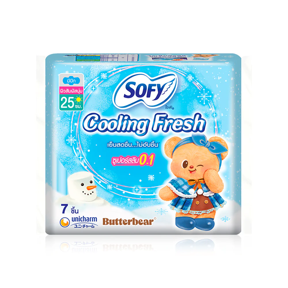 Sofy x Butterbear sanitary pads Cooling Fresh Super Slim 0.1 Wing [25 см x 7pcs] — 25 см x 7pcs