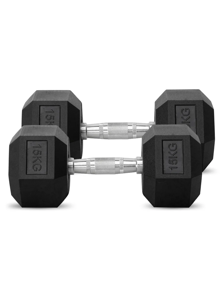 ดัมเบลหกเหลี่ยม HEX หุ้มยาง ขนาด 2.5-40KG - Black - 10 KG x 2 ชิ้น
