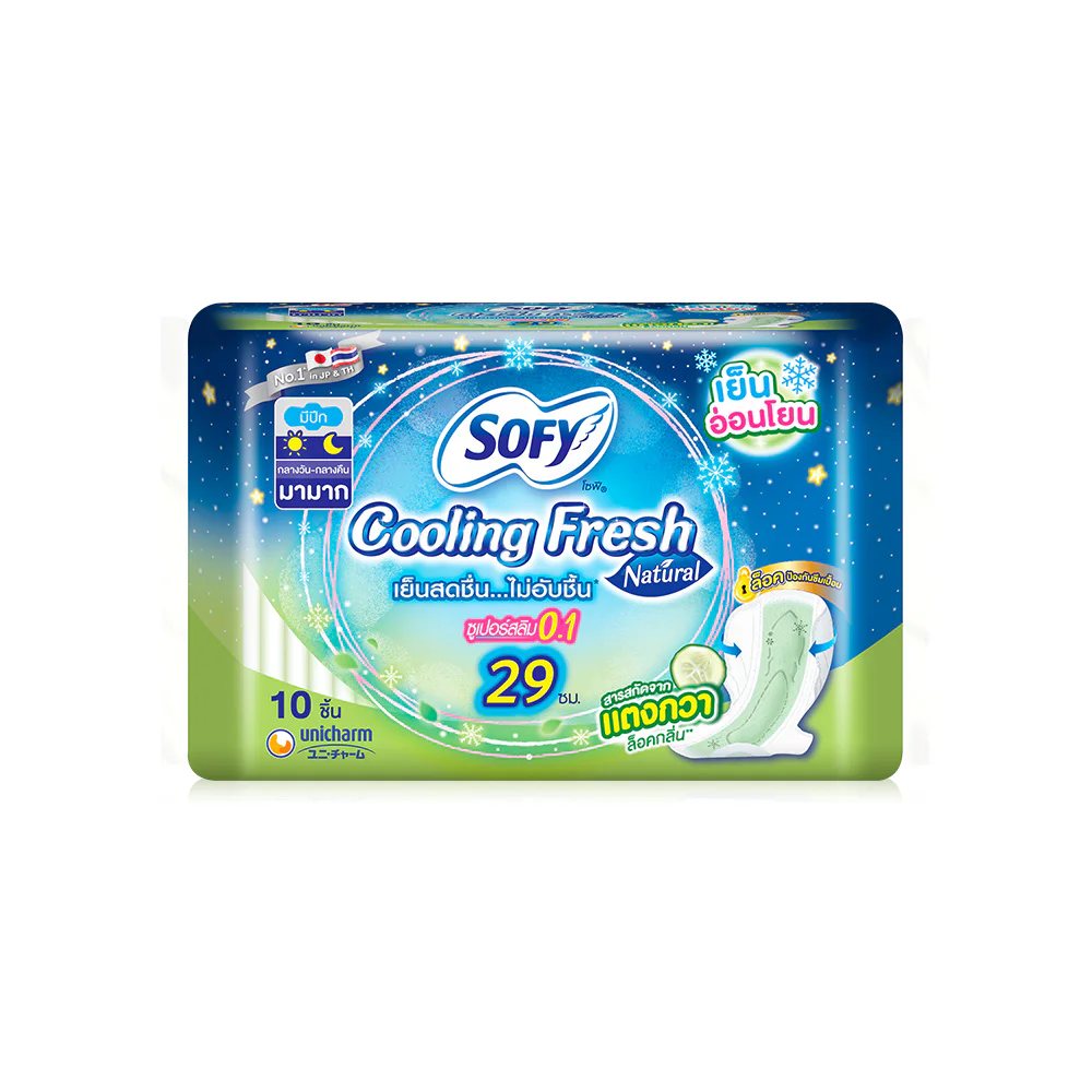 Sofy sanitary pads Cooling Fresh Natural Night Superslim 0.1 Wing [29 см x 10pcs] — [29 см x 10pcs]