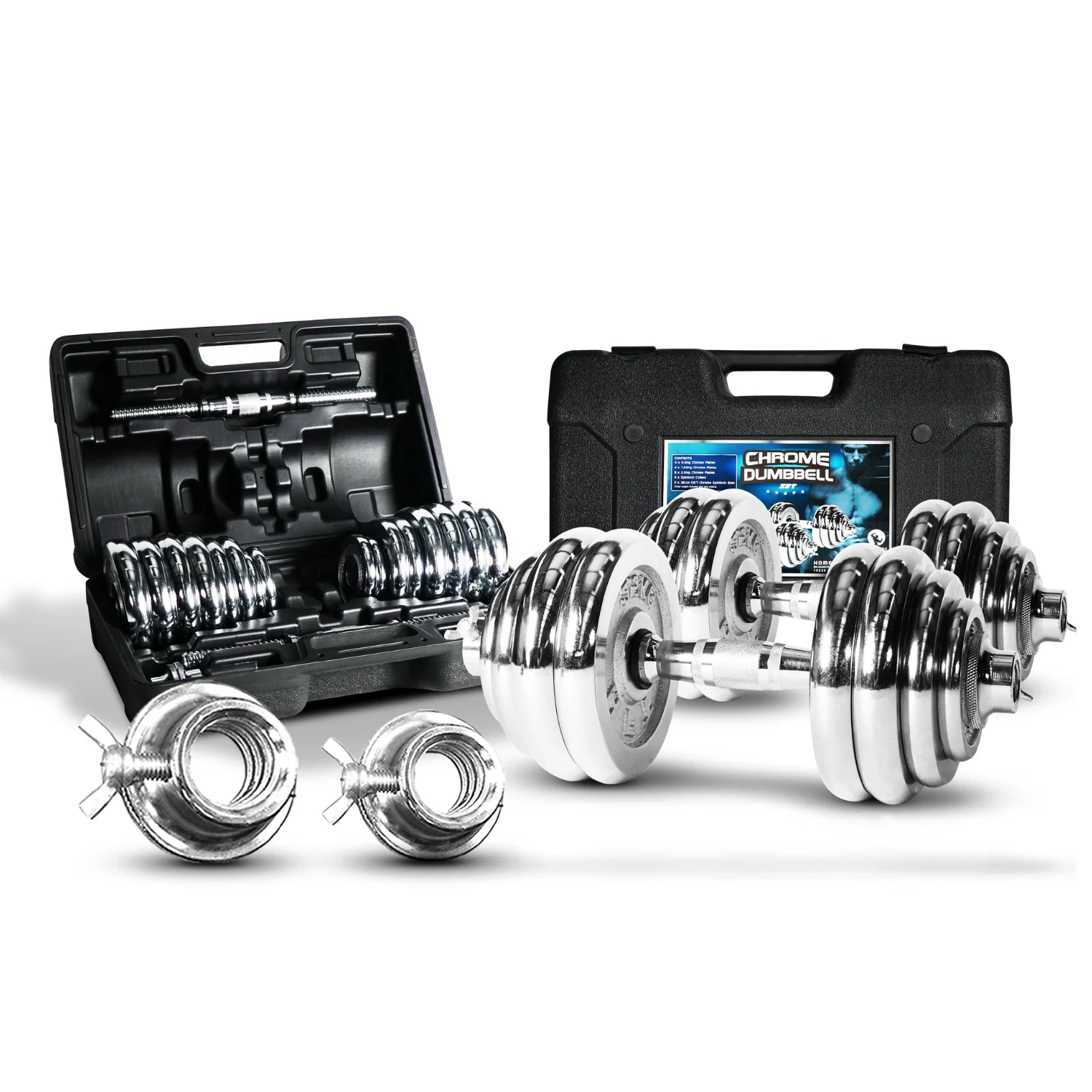 ดัมเบลโครเมี่ยม Chrome ปรับน้ำหนัก รุ่น HFT 30 kg - Homefittools - Black - 30KG