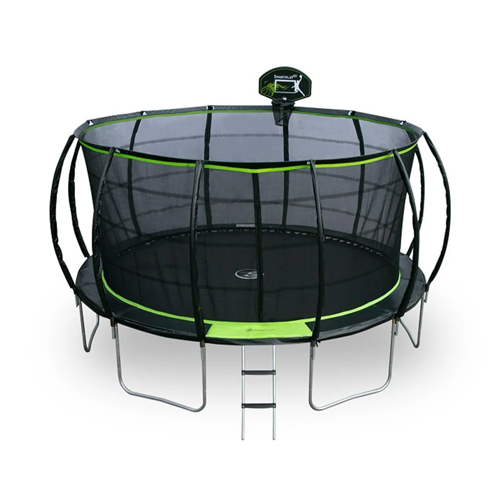 Smartplayonly แทรมโพลีนที่กระโดด ซุปเปอร์พรีเมียม ขนาด 8 ฟุต แถมฟรีแป้นบาส สีเขียว - Green - One Size