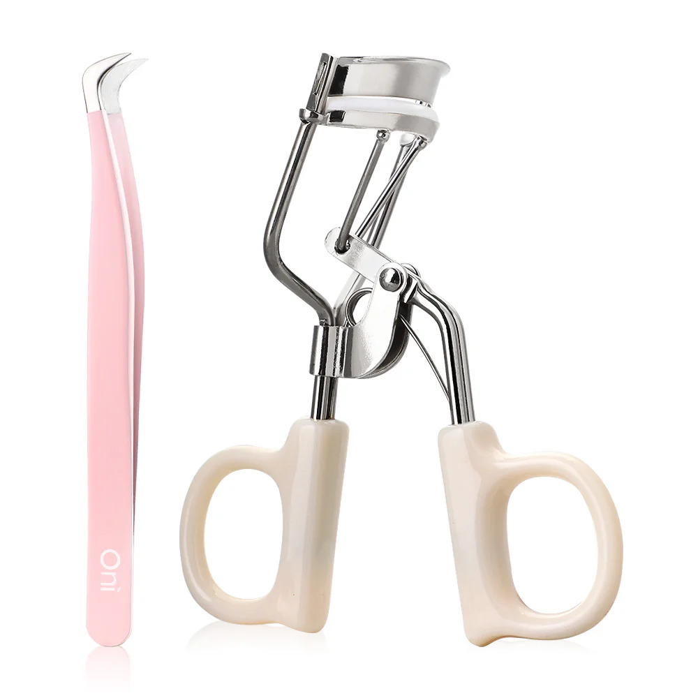Oni Curved Lash Tweezer 1pc + Eyelash Curler — #White + Tweezer, 1pc