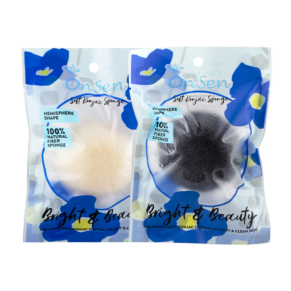 OnSen Set 2 Items Soft Konjac Sponge Hemisphere Shape For Face & Body 30g [White + Black] - #White + Black