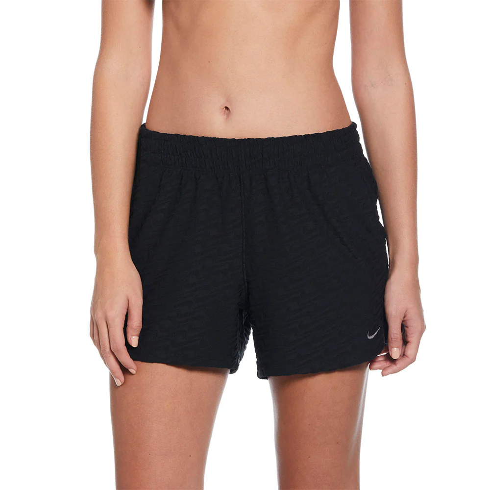 NIKE Swoosh Link Terry Cover-Up Women's Swim Shorts - Black - L (US SIZE)