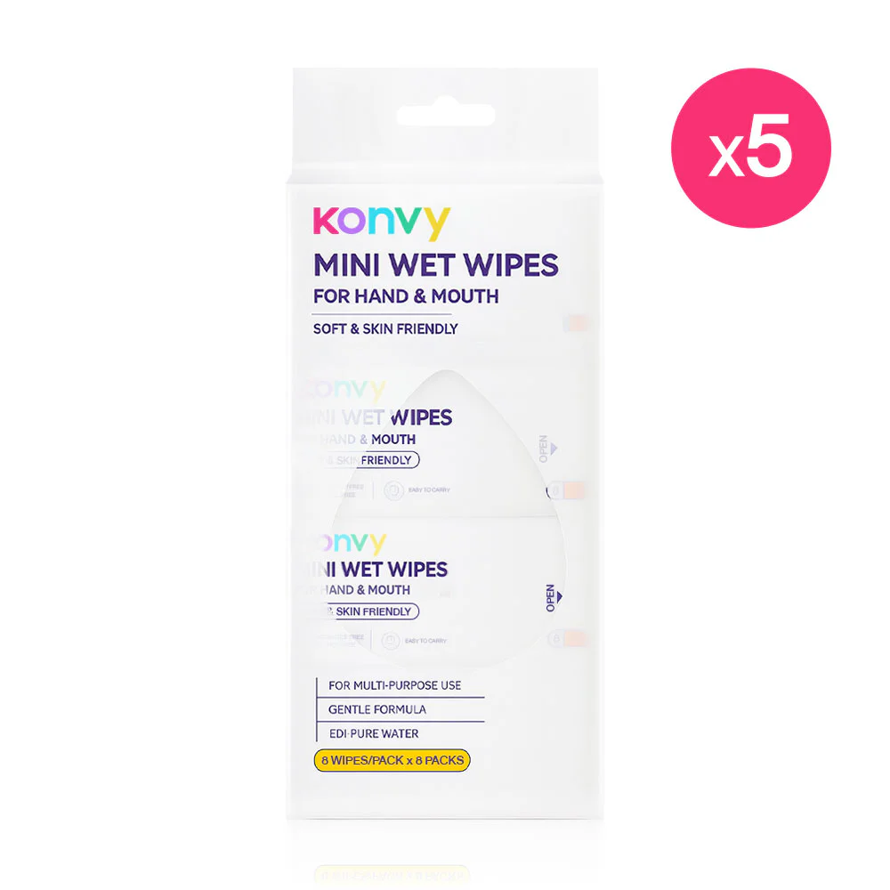 Konvy Mini Wet Wipes For Mouth & Hand 8 Wipes [8 уп x 5 шт]