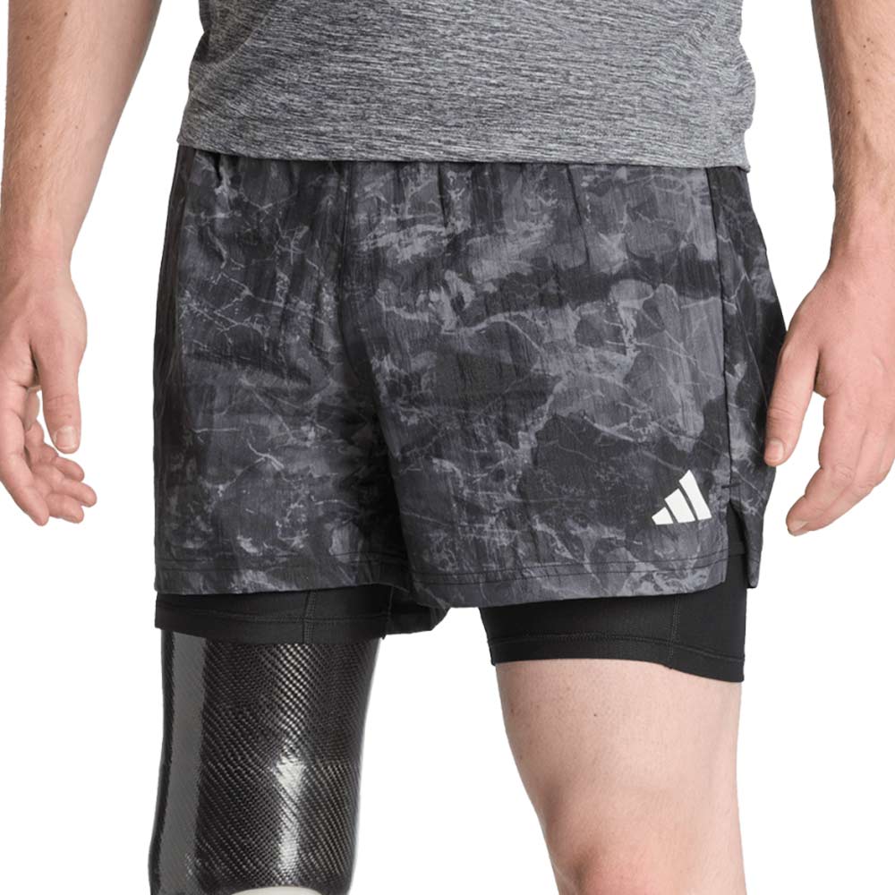ADIDAS Own The Run Spray Dye 2-In-1 Men's Running Shorts - Grey - 2XL (ASIAN SIZE)