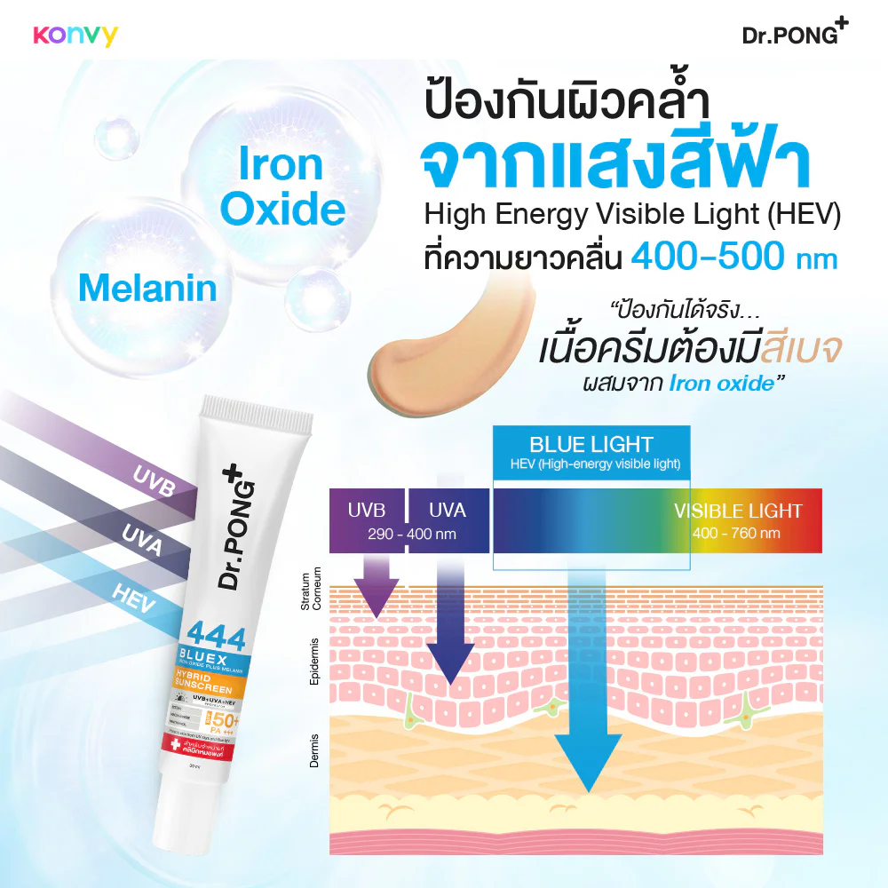 Солнцезащитное средство Dr.PONG 444 Bluex Iron Oxide Plus Melanin Hybrid Spf50 Ectoin Niacinamide 30 мл