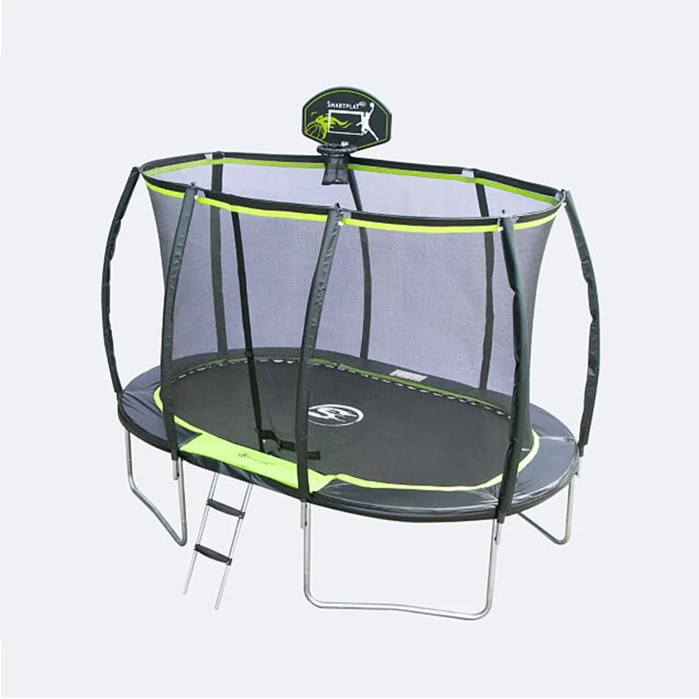 Smartplayonly แทรมโพลีนที่กระโดด รุ่นซุปเปอร์พรีเมียม ทรงวงรี ขนาด 7x10 ฟุต แถมฟรีแป้นบาส สีเขียว - Green - One Size