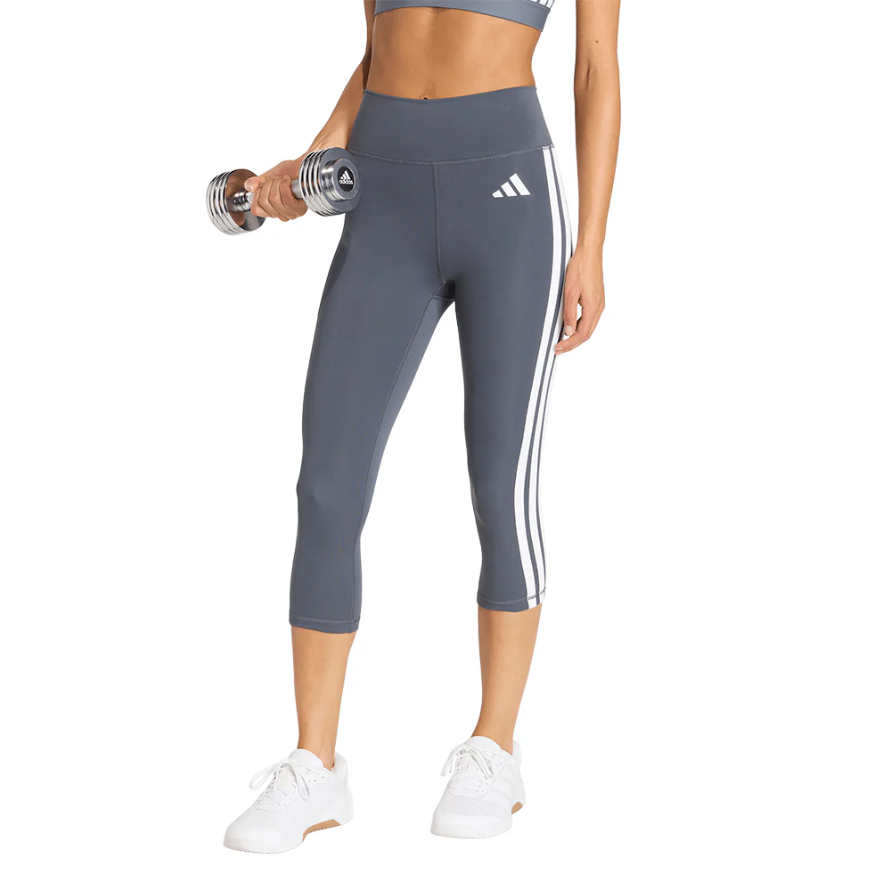 Женские тренировочные легинсы Adidas Optime Essentials Workout 3-Stripes 3/4 — цвет серый, размер L (азиатский размер)