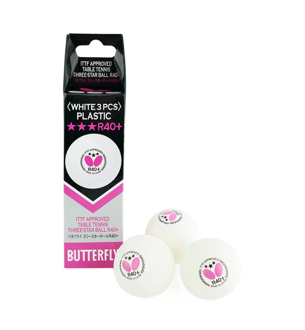 BUTTERFLY 3 Star R40 P3 Table Tennis Balls (3 Pieces) - White - ONE SIZE