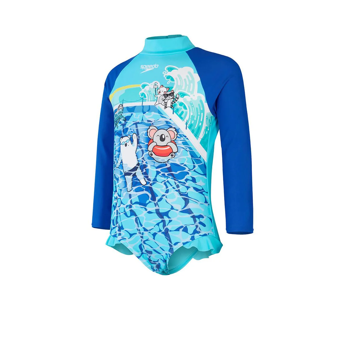 SPEEDO Digital Long Sleeve Frill Girls Rashguard - Blue - 2 YEARS