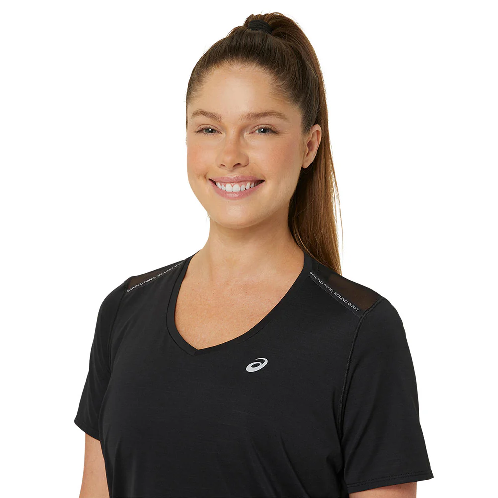 ASICS Road V-Neck Women's Running T-Shirt - Black - L (US SIZE)