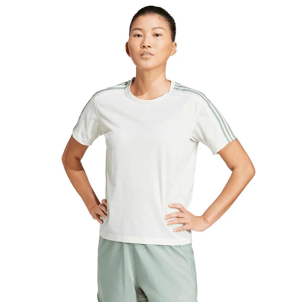 Женская беговая футболка Adidas Own the Run 3-Stripes — цвет зеленый, размер 2XL (азиатский размер)