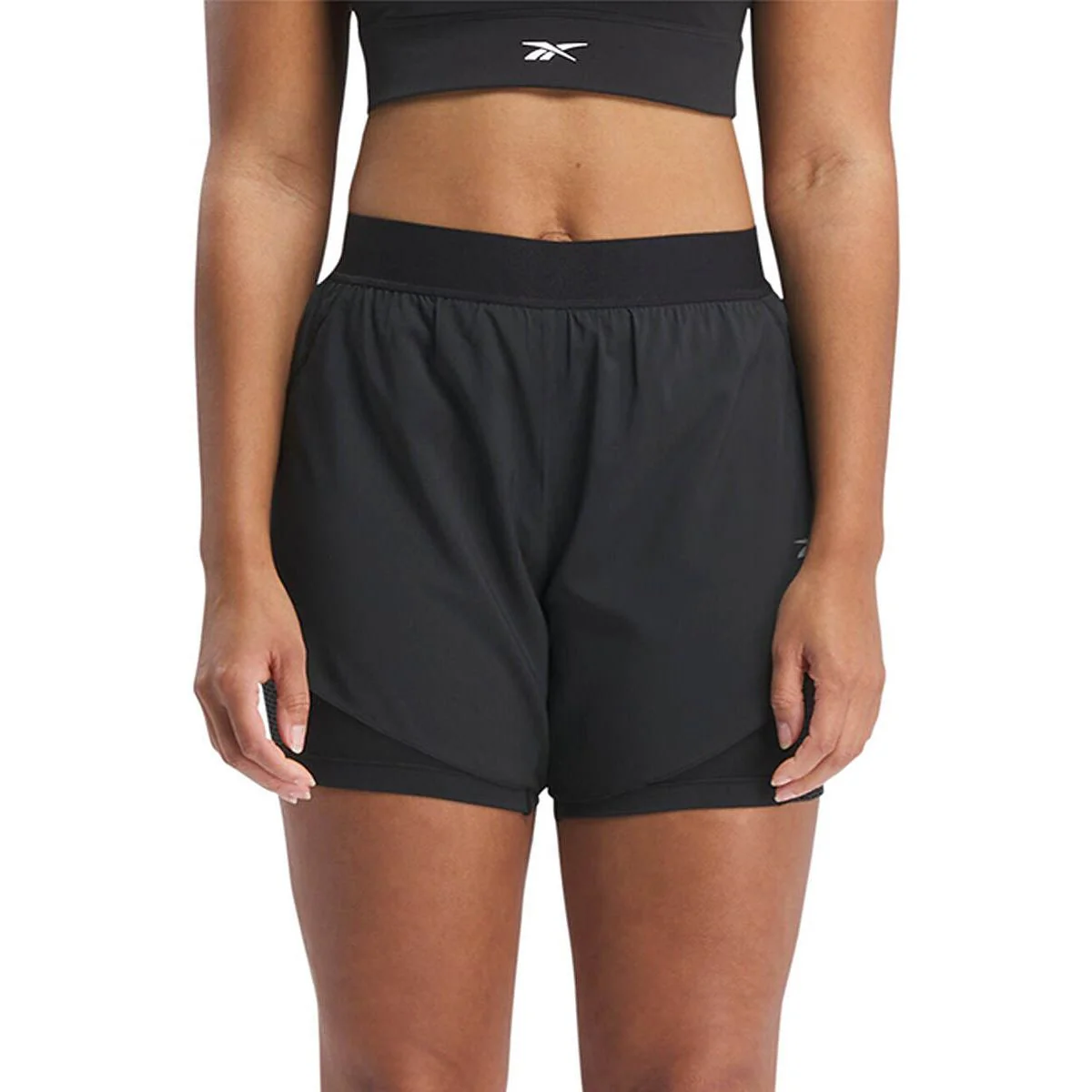 REEBOK Two-in-One Women's Running Shorts - Black - 2XS (US SIZE)
