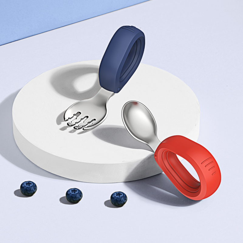 Hogokids Children Stainless Steel Round Handle Spoon & Fork Set