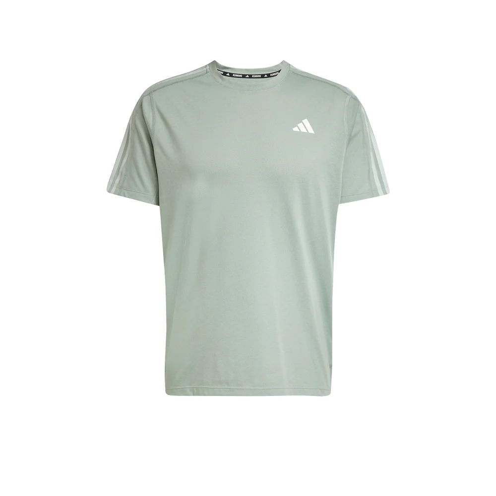 Мужская беговая футболка Adidas Own the Run 3-Stripes — цвет зеленый, размер 2XL (азиатский размер)