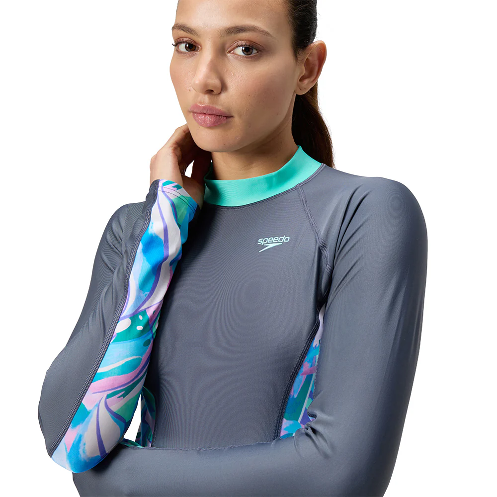 Speedo Printed Long Sleeve Women's Rashguard — цвет серый, размер L (UK SIZE)