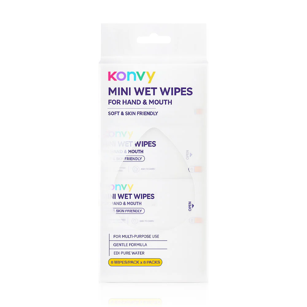 Konvy Mini Wet Wipes For Mouth & Hand [8 Wipes x 8 Packs] — 8 Wipes x 8 Packs