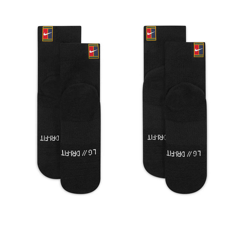 NIKE Court Multiplier Max Ankle Unisex Tennis Socks (2 Pairs) - Black - L (US SIZE)