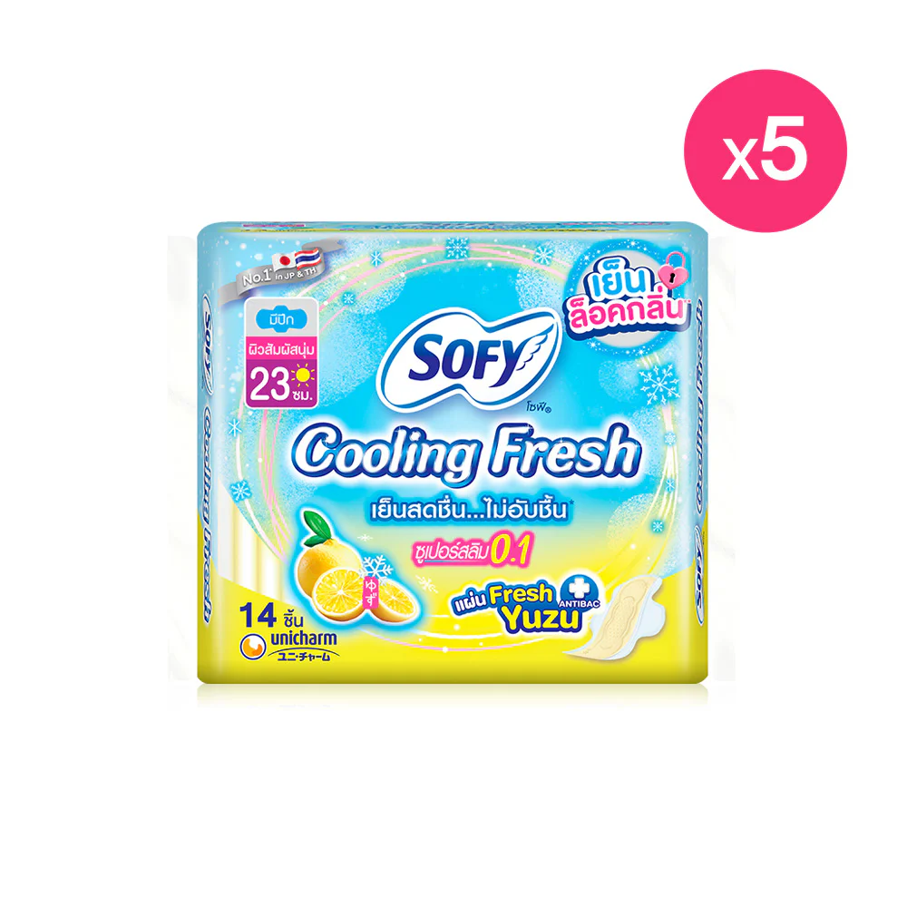 Sofy sanitary pads Cooling Fresh Yuzu Super Slim 0.1 Wing 23 см [14pcs x 5packs] — 5 packs