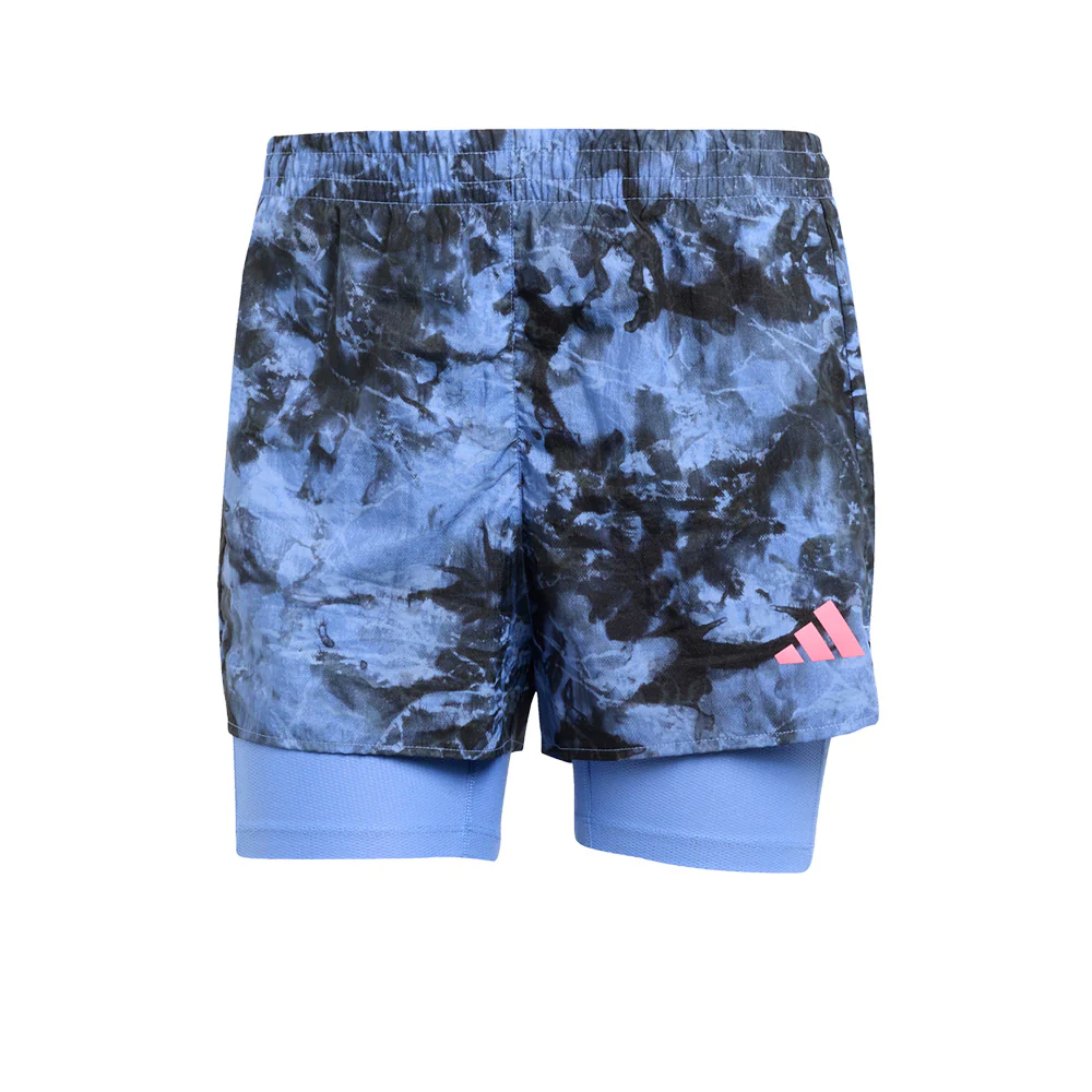 ADIDAS Own The Run Spray Dye 2-In-1 Women's Running Shorts - Blue - 2XL (ASIAN SIZE)