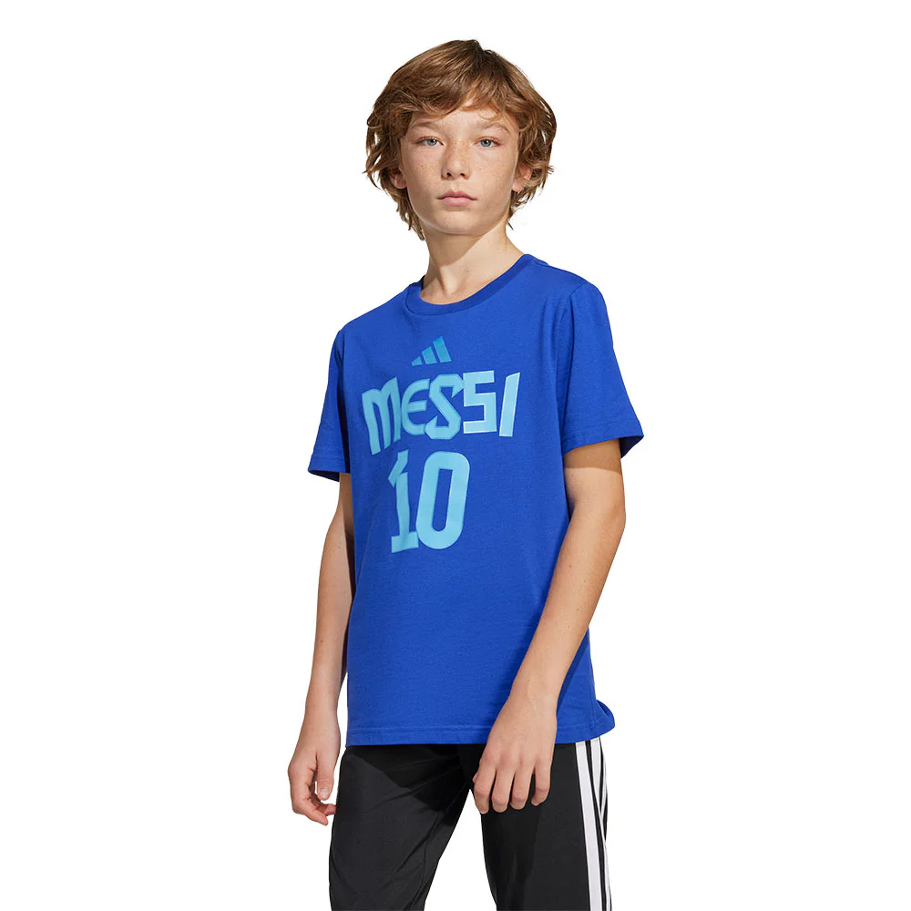 ADIDAS Messi Name and Number Graphic Kids Football T-Shirt - Blue - 128 CM