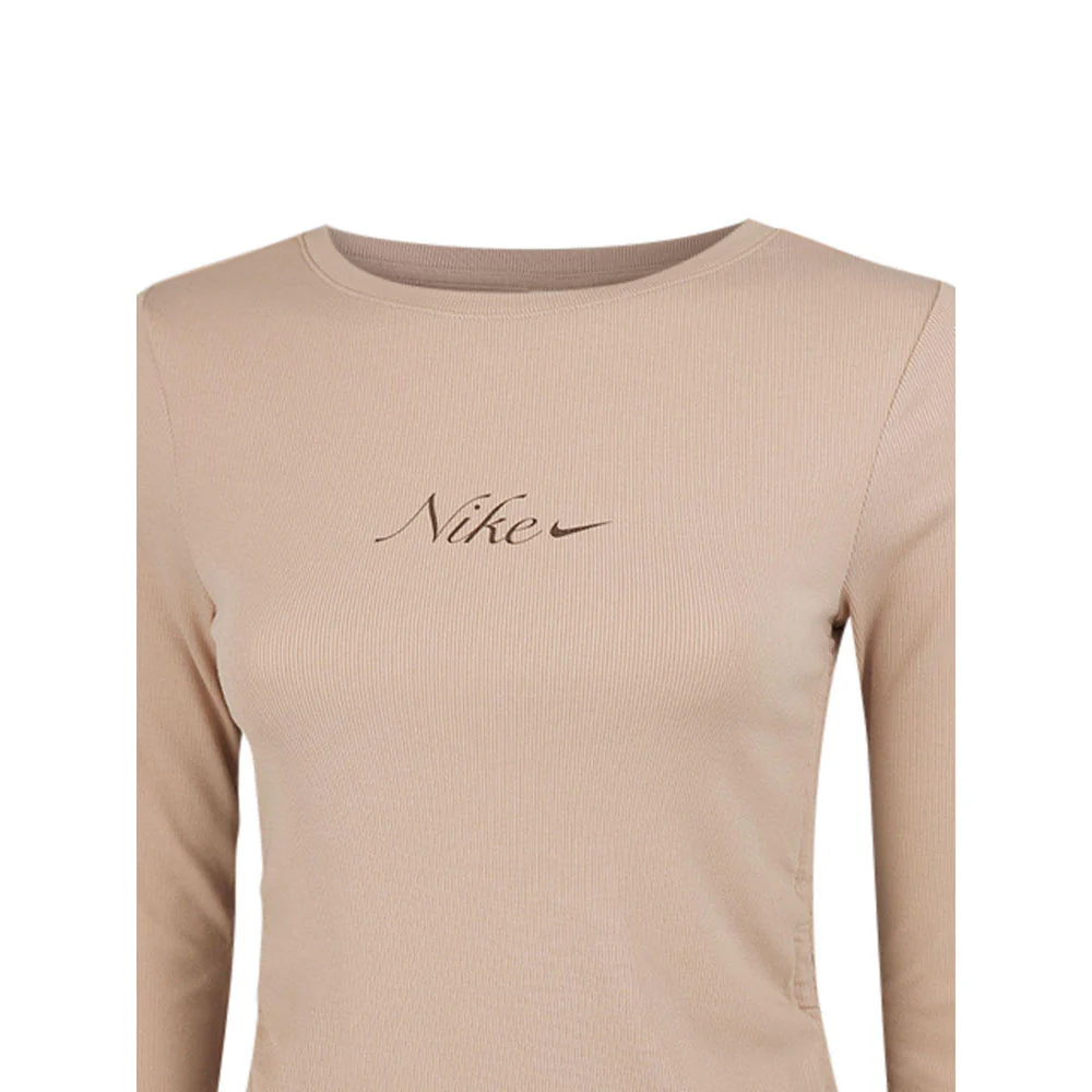 NIKE Sportswear Ribbed Long-Sleeve Cropped Women's Sweatshirt - Brown - L (ASIAN SIZE)