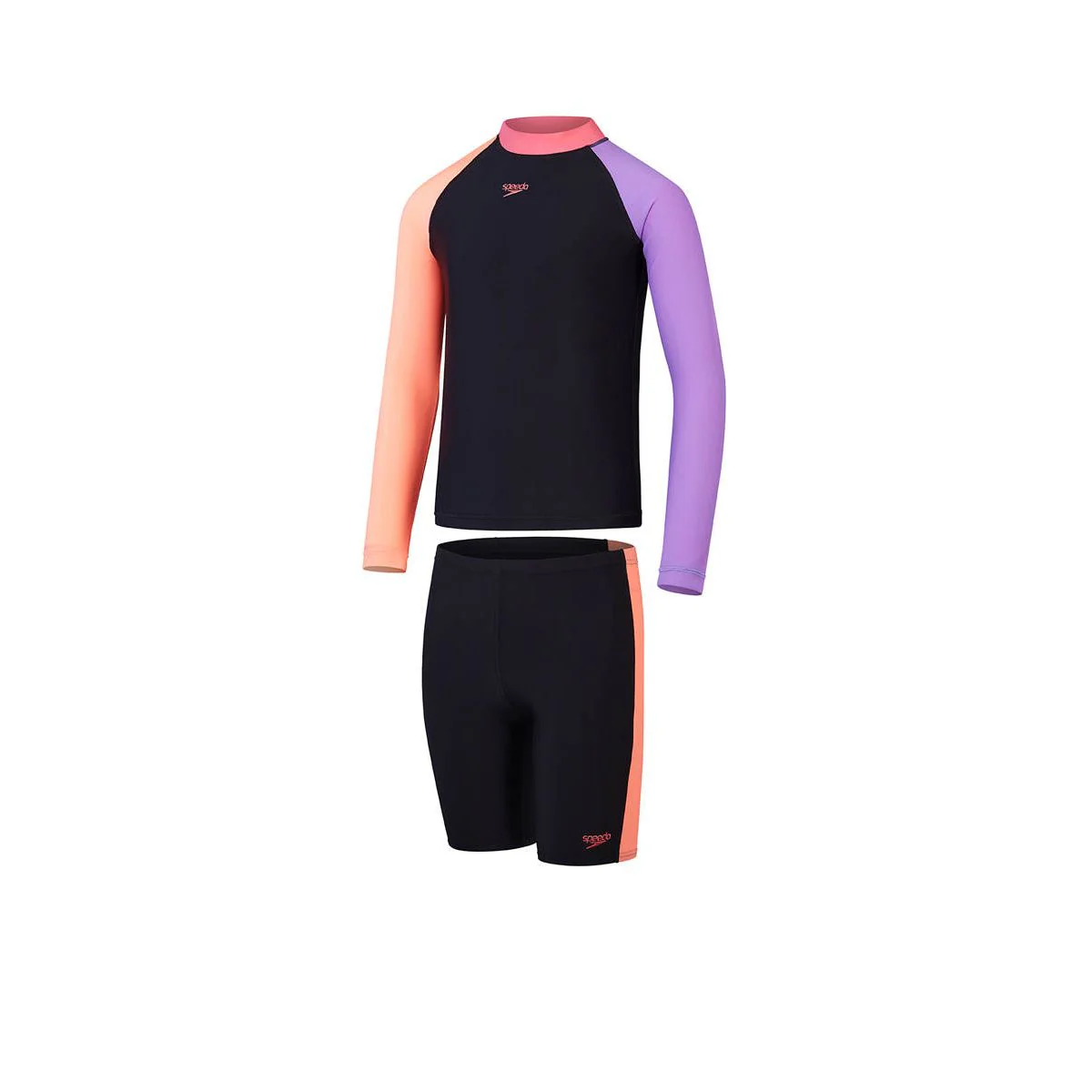 SPEEDO Colourblock Rash Top & Jammer Set Girls Swimsuit - Black - 11-12 YEARS