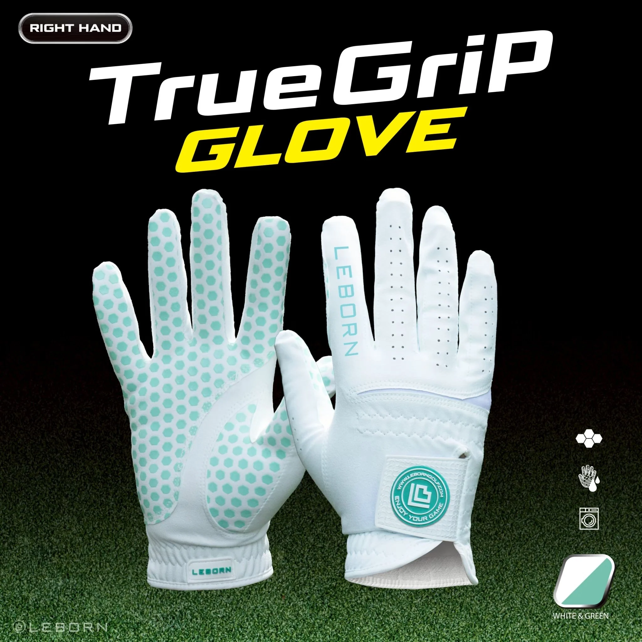 LEBORN ถุงมือกอล์ฟ รุ่น True Grip (มือขวา) สีขาว-เขียว - White)-สีเขีย - 19
