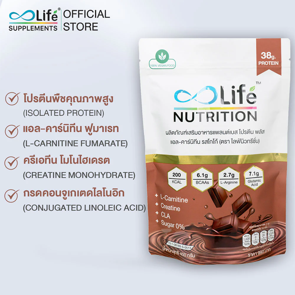 Life Nutrition Plant Based Protein Plus L-carnitine Cocoa 400g - #Plant Based Cocoa