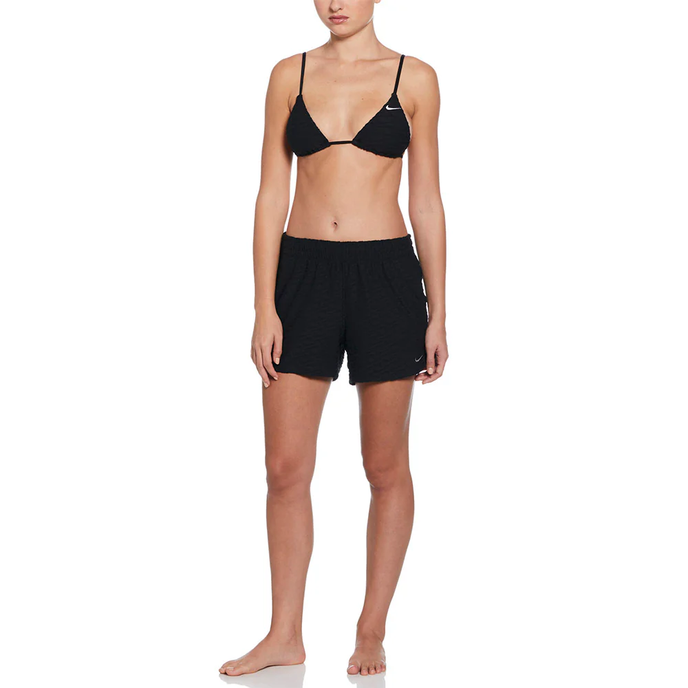NIKE Swoosh Link Terry Cover-Up Women's Swim Shorts - Black - L (US SIZE)
