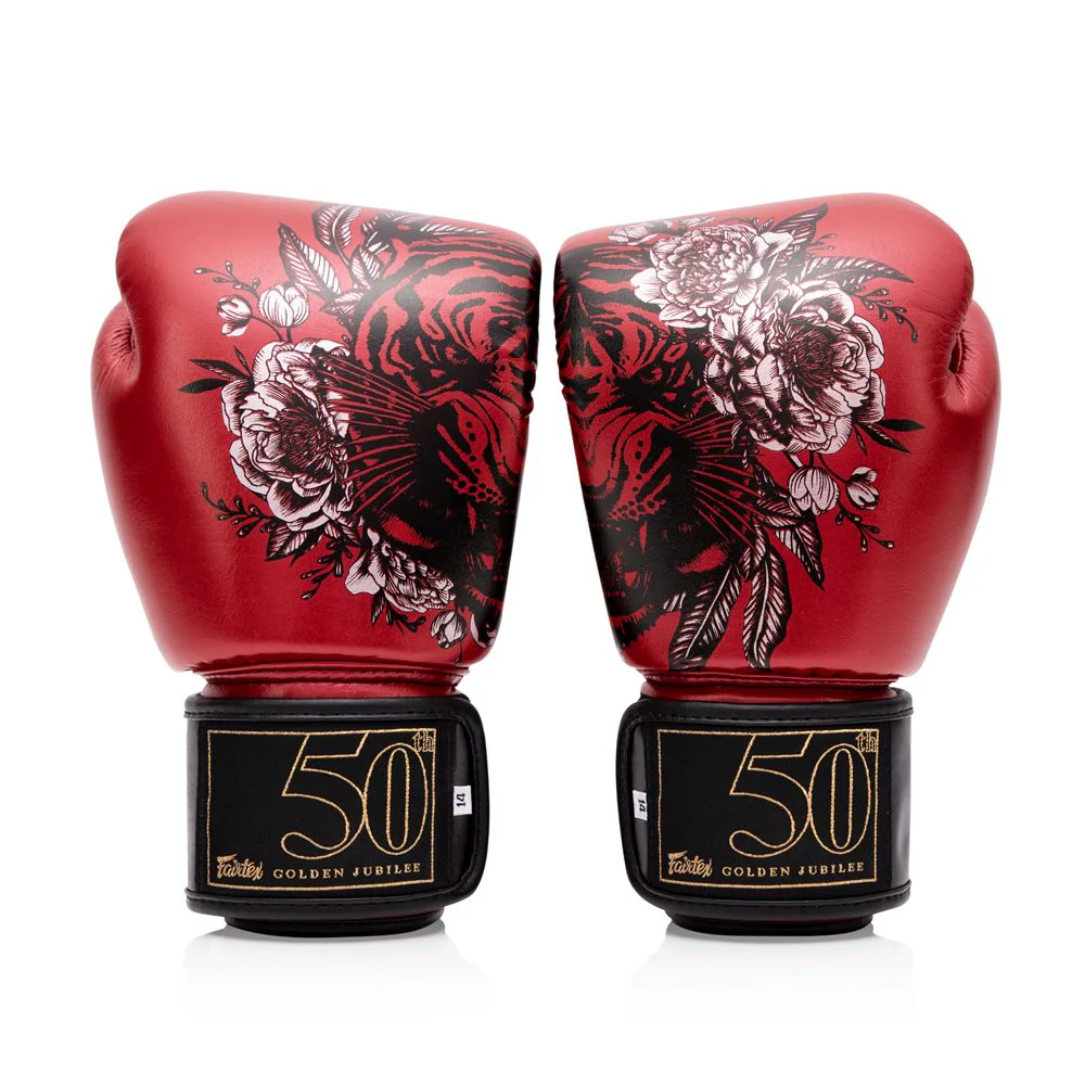 Fairtex "Golden Jubilee" Boxing Gloves - Red - 10 oz