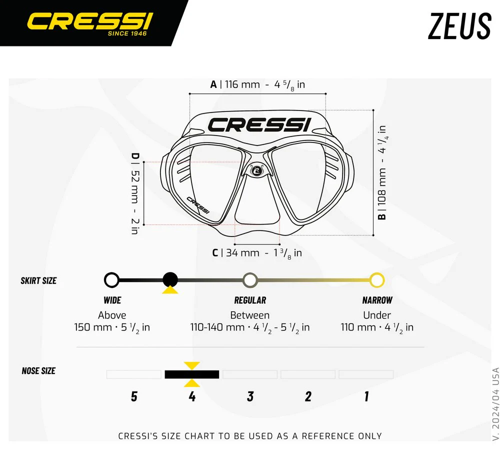 CRESSI Zeus Mask - Multi color - ONE SIZE - BLACK/FRAME BLACK