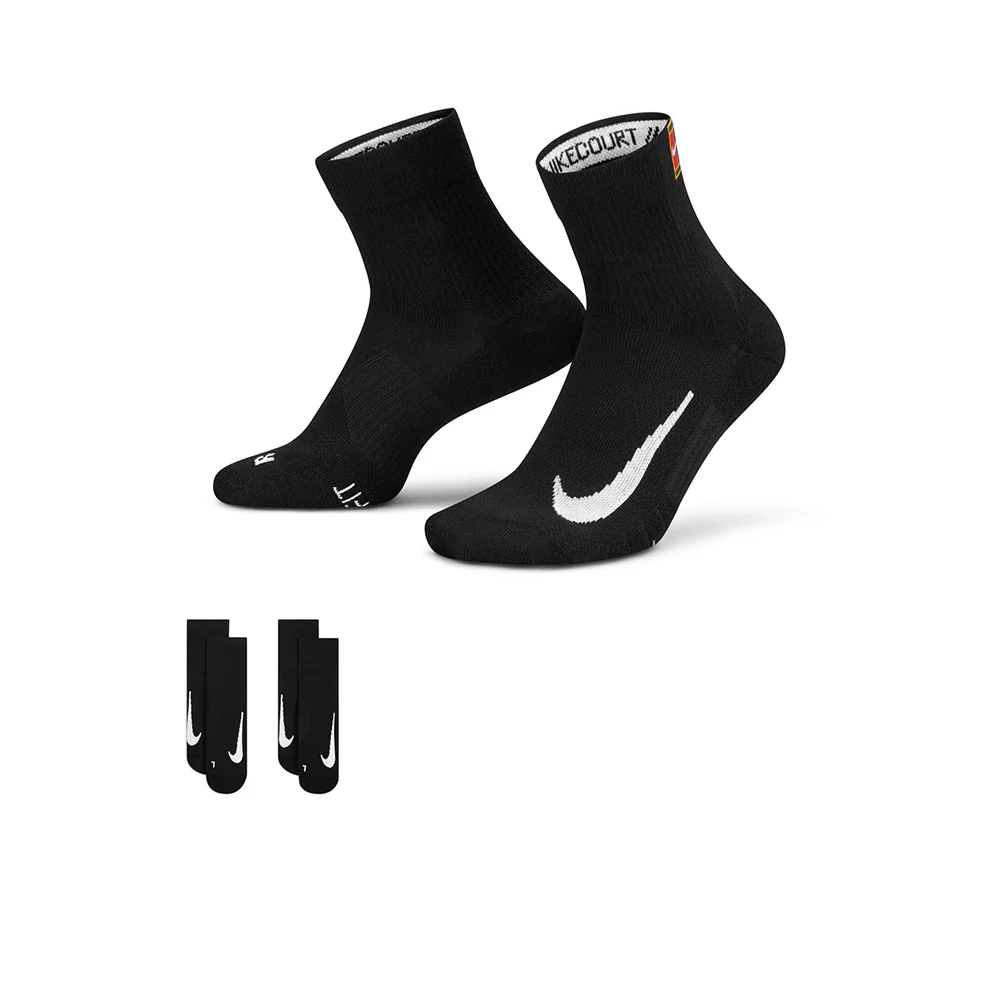 NIKE Court Multiplier Max Ankle Unisex Tennis Socks (2 Pairs) - Black - L (US SIZE)