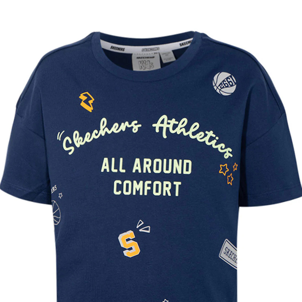 SKECHERS Basketball Culture Kids T-Shirt - Blue - L (US SIZE)