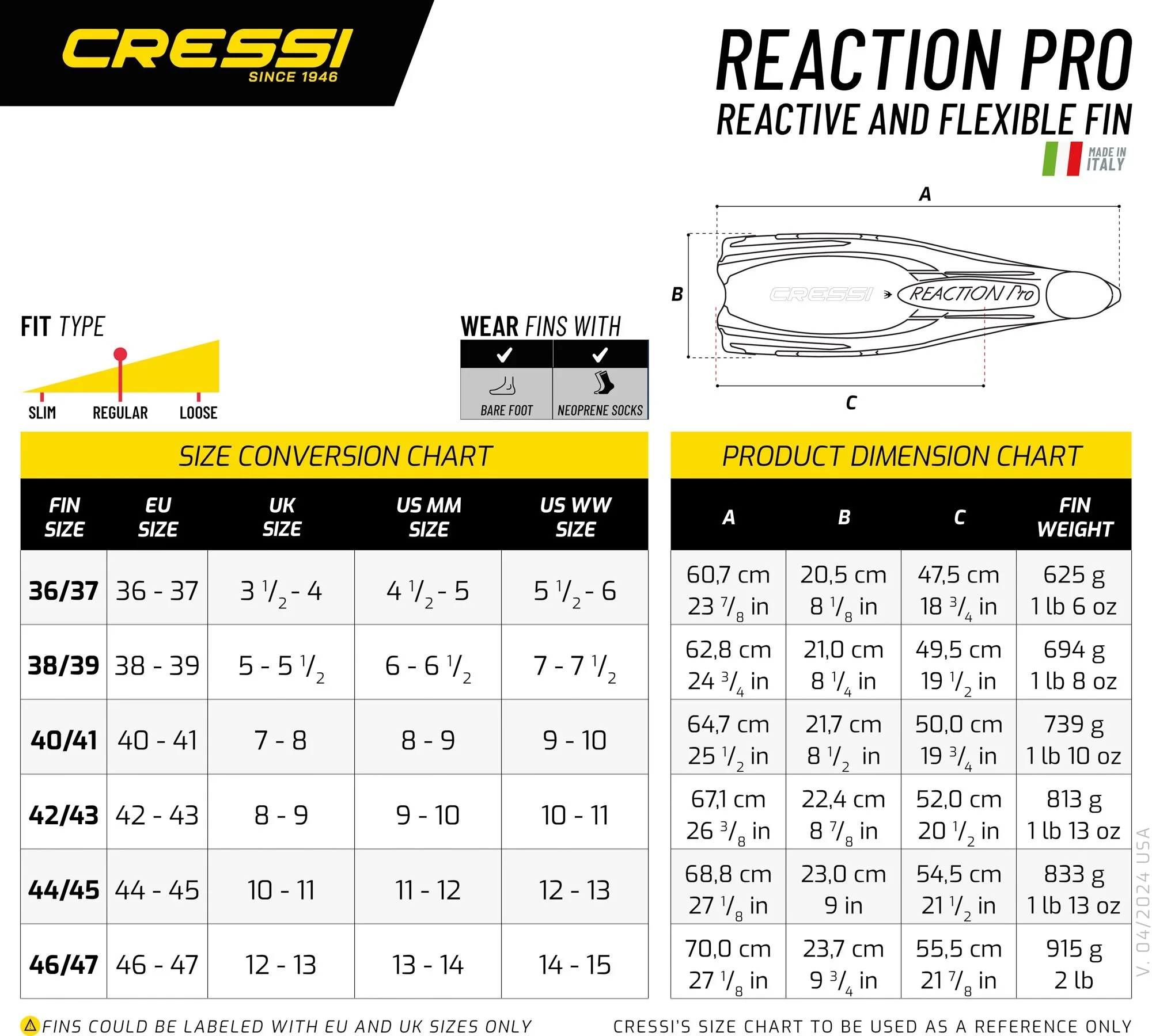 CRESSI Reaction Pro Fins Yellow/Silver - Yellow - EU 36
