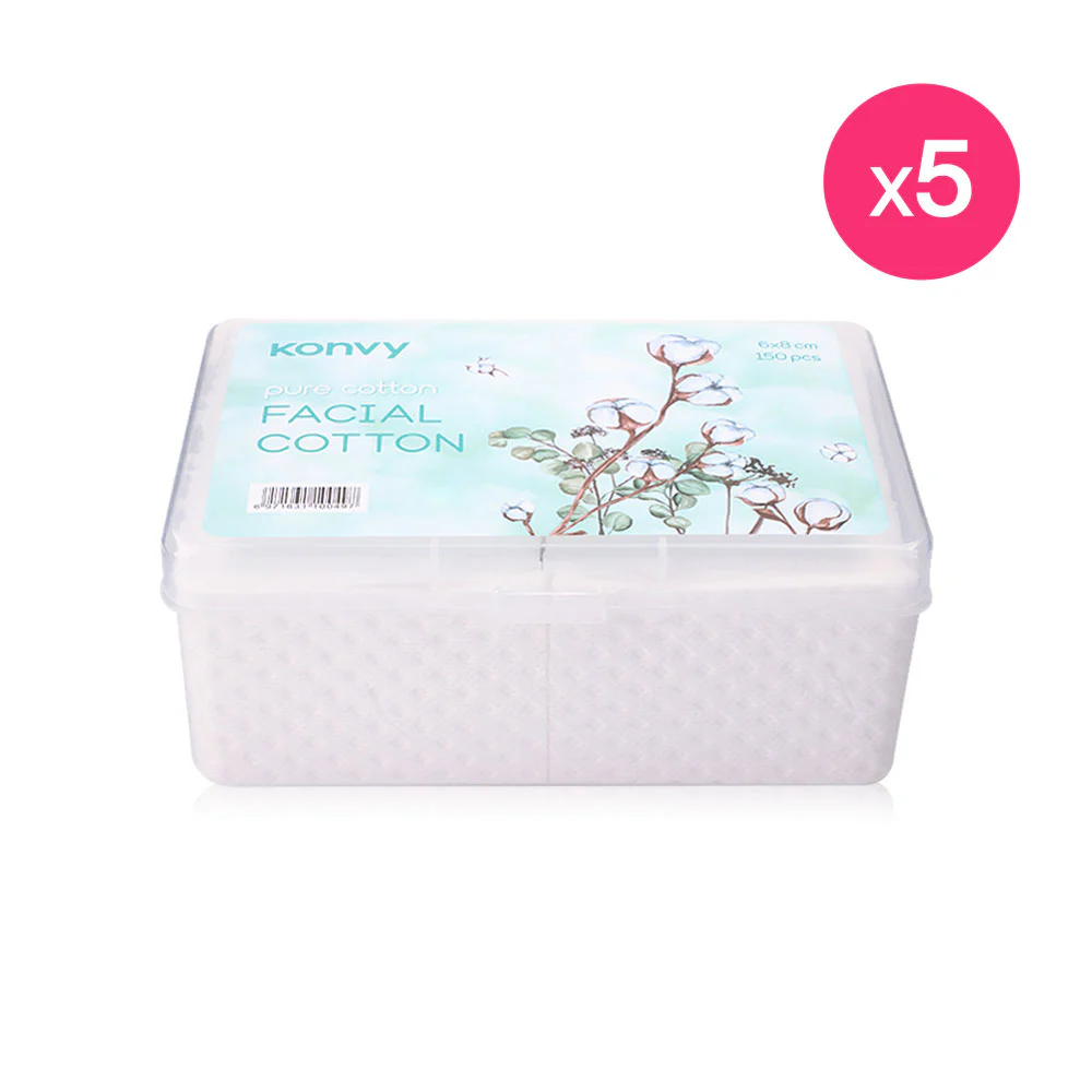 [Buy 4 Get 1] Konvy Facial Cotton — 150pcs x 5 boxes, 150pcs