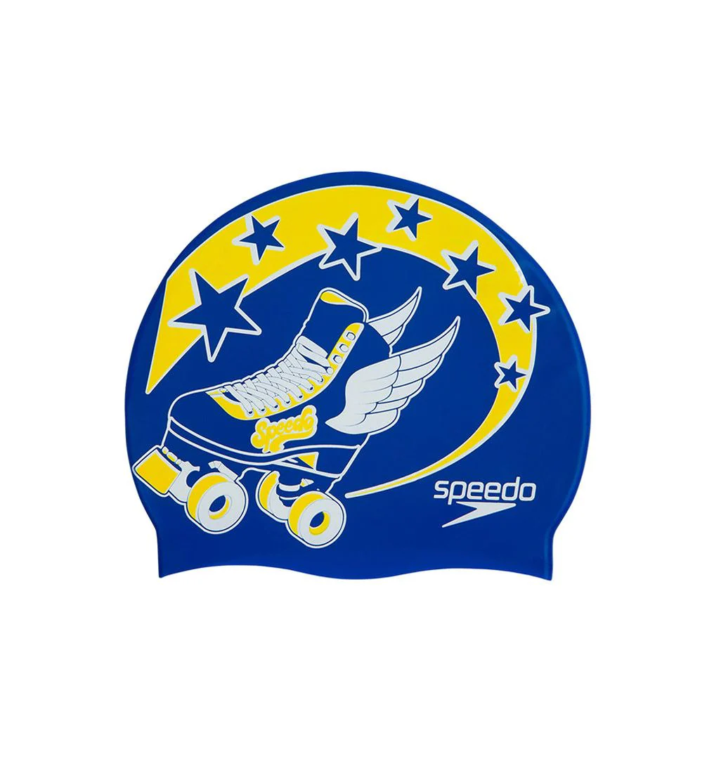 SPEEDO Junior Slogan Kids Swim Cap - Blue - ONE SIZE