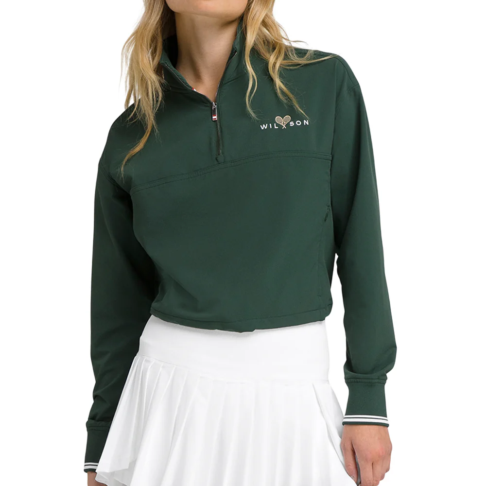 WILSON Davenport Woven Pop Over Women's Tennis Sweatshirt - Green - L